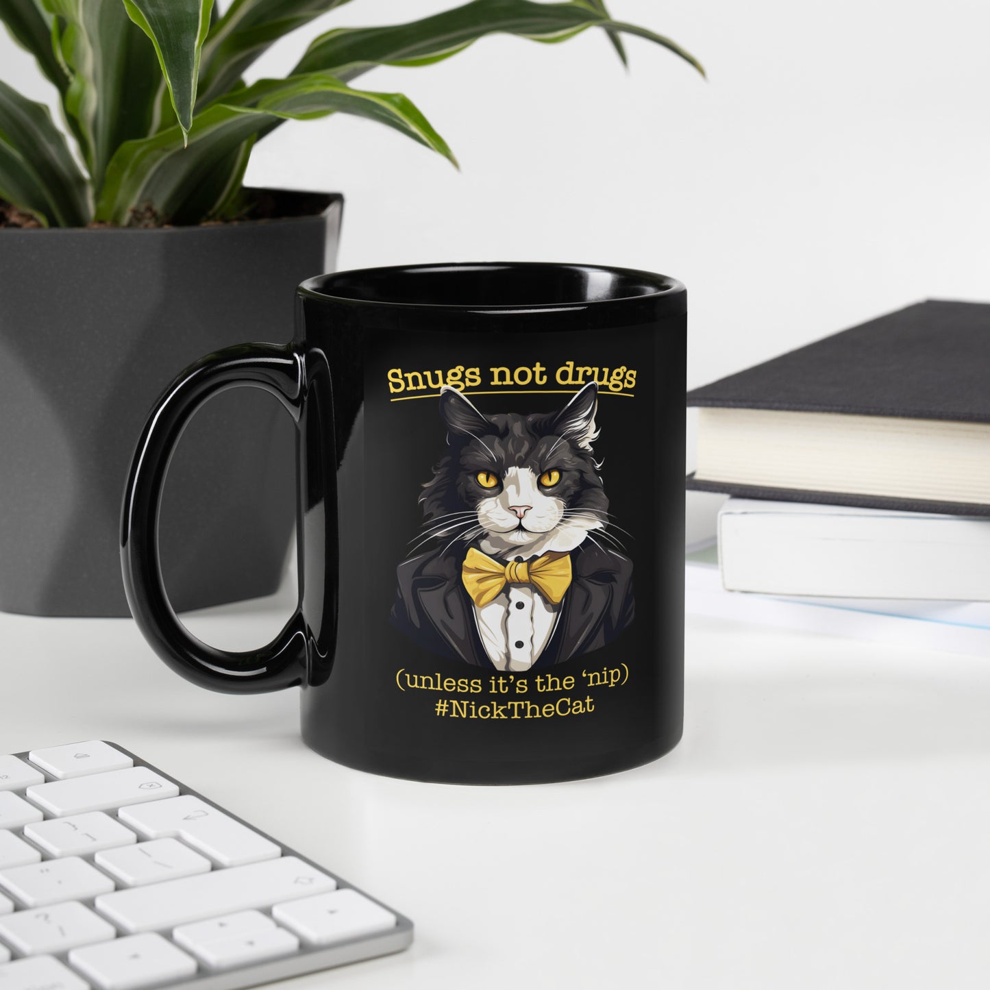 Snugs Not Drugs Nick the Cat Mug