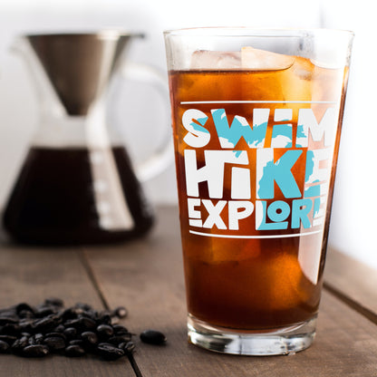 Swim Hike Explore Beer Glass