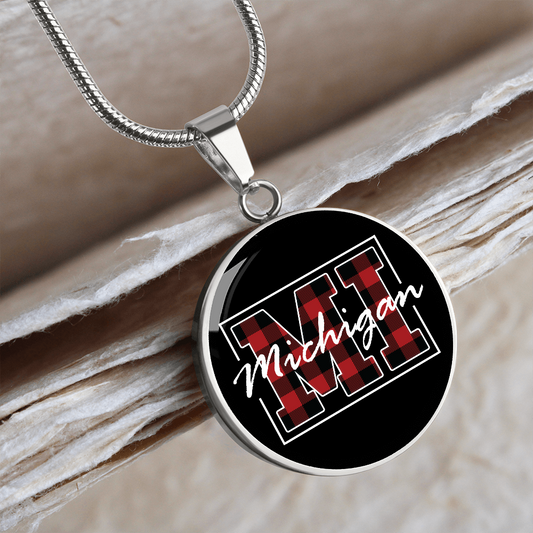 Buffalo Plaid MI Necklace